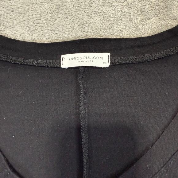 Chic Soul Bare Necessities Womens Black V Neck Rolled Sleeve Loose Baggy Top 1XL - Picture 3 of 10